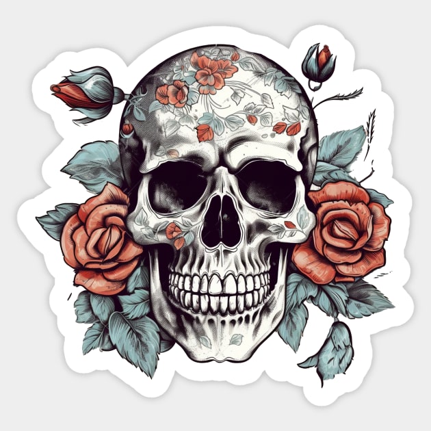 Skull floral Rose Vintage Day of the Dead Sticker by logiamerch